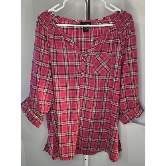 Lane Bryant Tops - Women's Lane Bryant Pink Plaid Long Sleeve Pullover Blouse Size 18/20